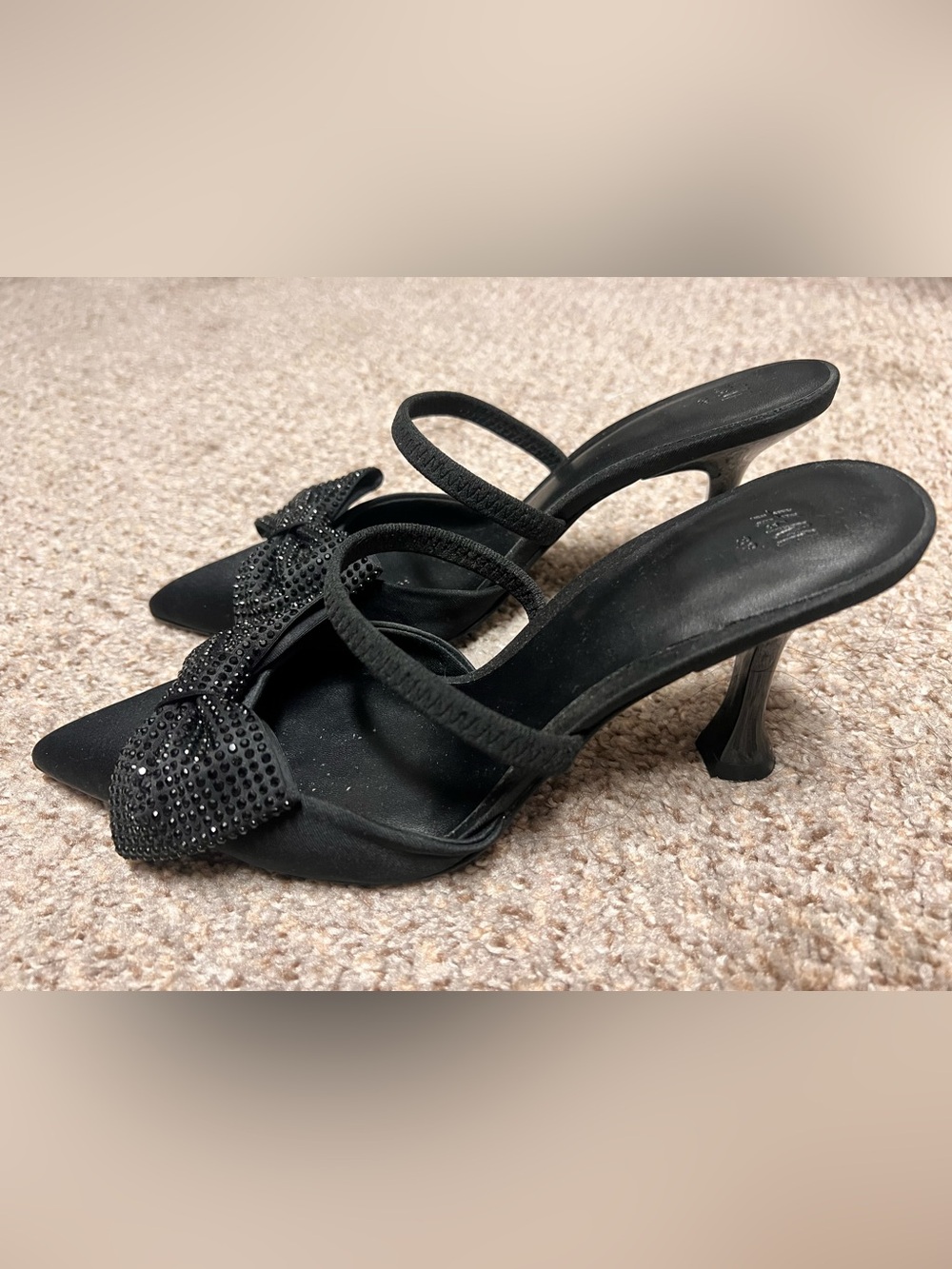 H&M Black Rhinestone Bow Strappy Heels